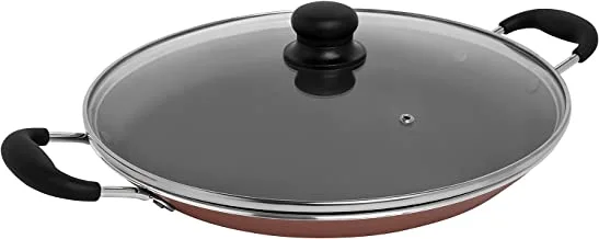 Trust Pro Non Stick Seafood Plate with Lid and 2 Layered Aluminium Coating, 40 cm, Brown