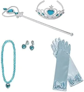 SKY-TOUCH 6pcs Princess Elsa Costume Fancy Dress up for Birthday Party Queen Cosplay with Crown Wand