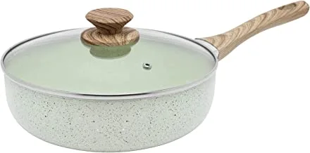 Trust Pro Non Stick Fry Pan with Lid and 2 Layered Aluminium Coating, 24 cm, Green