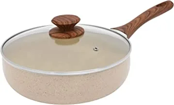 Trust Pro Non Stick Fry Pan with Lid and 2 Layered Aluminium Coating, 24 cm, Cream