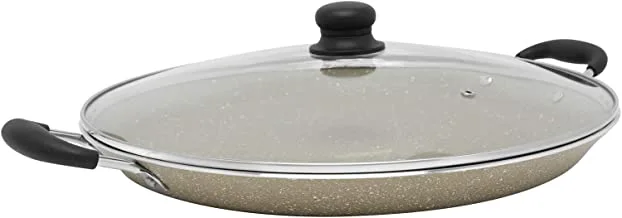 Trust Pro Non Stick Seafood Pan with Glass Lid and 2 Layered Ceramic Coating, 35 cm, Ash