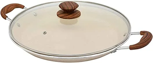 Trust Pro Non Stick Seafood Plate with Lid and 2 Layered Aluminium Coating, 40 cm, Cream