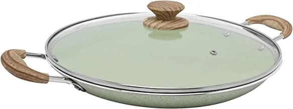 Trust Pro Non Stick Seafood Plate with Lid and 2 Layered Aluminium Coating, 35 cm, Green