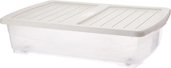 Cosmoplast Plastic Underbed Storage Box with Wheels and Lockable Lid, 25 Liter Capacity, Clear