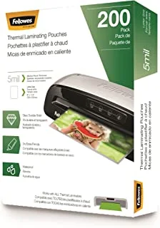 Fellowes Thermal Laminating Pouches, Letter Size Sheets, 5mil 200pk, Clear (5743601)
