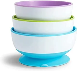 Munchkin Stay Put Suction Bowls with Suction Cup, Pack of 3, Blue/Green/Purple