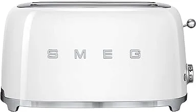 Smeg TSF02WHUK, 50's Retro Style 4 Slice Toaster,6 Browning Levels,2 Extra Wide Bread Slots, Defrost and Reheat Functions, Removable Crumb Tray, White, 2 Year Warranty
