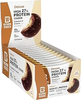 Born Winner Deluxe Cookies and Cream filling 12 x 75 g NO SUGARADDED has 20g OF PROTEIN, SOFT BAKED, VEGETARIAN