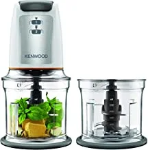 Kenwood Chopper, 500W, 0.5L, 2 Speeds, 2 Bowls, Stainless Steel Quad Blade, Ice Crush Function, Mayonnaise Attachment, CHP61.200WH, White