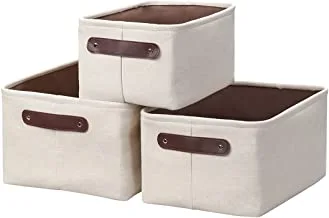 Lawazim Storage Basket Set-3 Piece Light Brown- Sleek Decorative Open Top Organizing Bins With Easy to Carry Handles for Stationary Home Closet Bedroom Bathroom Kitchen Living Room Office and on Shelf