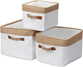 Lawazim Storage Basket Set -3 Piece White- Sleek Decorative Open Top Organizing Bins With Easy to Carry Handles for Stationary Toys Home Closet Bedroom Bathroom Kitchen Living Room Office and on Shelf