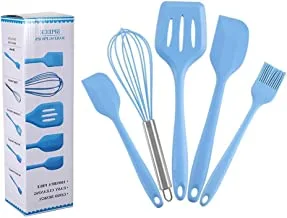 Silicone Kitchen And Bakeware Utensil Set Of 5Pcs For Cooking, Baking, BBQ, Mixing And Serving, Set Has Scraper Turne+, Whisk, Small And Big Spatula, Oil And Baking Brush, Nonstick Utensil Set