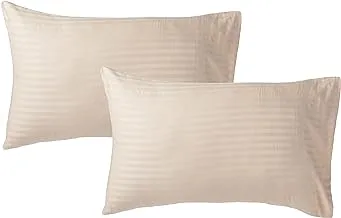Deyarco Hotel Linen Klub Standard Pillowcase 2pc Set, 100% Cotton 250Tc Sateen 1cm Stripe, Size: 50x75cm, Ivory