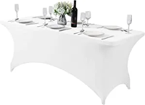 SHOWAY 6ft Tablecloth Rectangular Spandex Linen - Table Cloth Fitted Cover for 6 Foot Folding Table, Wedding Linens Banquet Cloths Rectangle Covers (White)