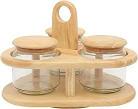 Trust Pro Rubber Wood & Glass Revolving Storage Set, Includes 3 Jars with Air-Tight Seals, Multicolour