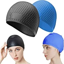 Pack Of 2 Silicone Swim Cap, 3D Ergonomic Beautiful Design for Men, Girls, Ideal for Curly Short Medium Long Hair, Protecting Hair from Chlorine, Bacteria, Sand in the Water, Odorless And Comfortable