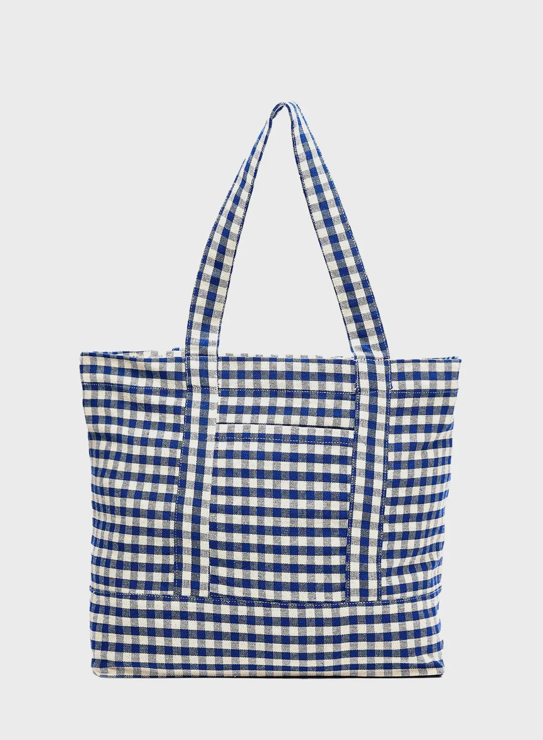 MANGO Checkered Cotton Shopper Bag