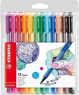 قلم كتابة بطرف نايلون - ستابيلو بوينت ماكس - محفظة من 12 - ألوان متنوعة