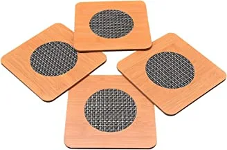 Natural Bamboo Coaster Square Pad For Table Protection 4 Pcs Set (Small)