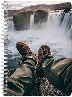 Lowha Person Sitting on Rock Near Waterfalls 60 Sheets Spiral Notebook for School or Business, A5 Size