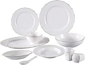 Reem Porcelain 38-Piece Dinner Set White (Gel017) Side Plates, Dinner Plates, Oval Plates, Plates, Bowls, Spoon, Salad Bowl, Salt Shaker, Pepper Shaker