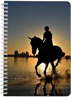 Lowha Erson Riding Horse Under Yellow Sunset 60 Sheets Spiral Notebook for School and Business, A5 Size