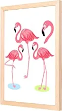 Lowha Standing Flamingo Wall Art with Pan Wood Framed, 33 cm Length x 43 cm Width, Wooden
