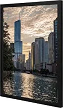 Lowha View of High-Rise Building Wall Art with Pan Wood Framed, 43 cm Length x 53 cm Width, Black