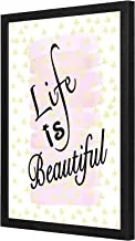 Lowha Life Is Beautiful Pink Gold Wall Art with Pan Wood Framed, 43 cm Length x 53 cm Width, Black