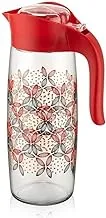 Q-lux Amfora Patterned Pitcher 1600 CC, lass Pitcher, Water Pitcher with Lid, Iced Tea Pitcher, Easy Clean Heat Resistant Glass Jug for Juice, Milk, Cold or Hot Beverages, C-00239 - Red