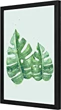 Lowha Green Leaves Wall Art with Pan Wood Framed, 33 cm Length x 43 cm Width, Black