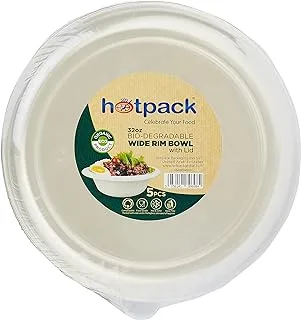 Hotpack Organic Wide Lid Rim Bowls 5-Piece Set, 32 oz Capacity