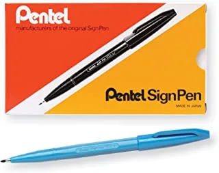Pentel Arts Sign Pen Fiber-Tipped Pen, Sky Blue Ink, Box of 12 (S520-S)