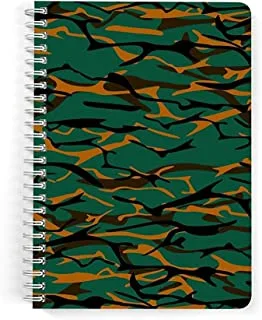 Lowha Black and Orange Dark Green Camouflage 60 Sheets Spiral Notebook for School or Business, A5 Size