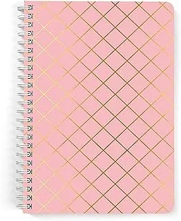 Lowha Golden Lines Pink 60 Sheets Spiral Notebook for School and Business, A5 Size