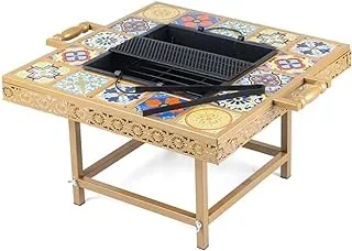 Al Rimaya Outdoor Fire Pit with Bbq Grill, Gold