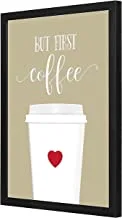 Lowha But First Coffee Red Heart Wall Art with Pan Wood Framed, 33 cm Length x 43 cm Width, Black