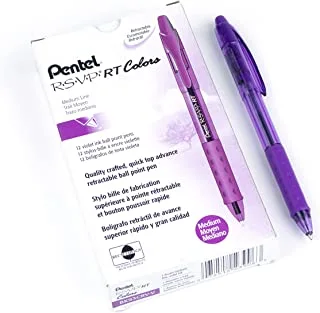 Pentel RSVP RT Colors قلم حبر جاف جديد قابل للسحب ، خط متوسط ​​، برميل ، حبر بنفسجي ، صندوق 12 (BK93CRV-V)