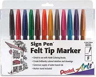 Pentel Felt Tip Sign Pen, Set of 12 Assorted Colors (S520-12)
