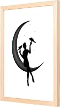 Lowha Stay on Moon Black Wall Art with Pan Wood Framed, 33 cm Length x 43 cm Width, Wooden