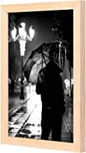 LOWHA Person Holding Umbrella Beside Post Wall Art with Pan Wood framed Ready to hang for home, bed room, office living room Home decor hand made wooden color 23 x 33cm By LOWHA