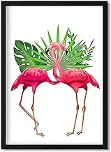 Lowha Flamingo with Leaves Wall Art with Pan Wood Framed, 33 cm Length x 43 cm Width, Wooden