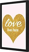 Lowha Love Lives Here Gold Wall Art with Pan Wood Framed, 43 cm Length x 53 cm Width, Black