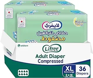 Lifree Compressed Adult Diaper Tape, XL Size, 8 Cup Absorbency, Jumbo Box, 36 Pieces