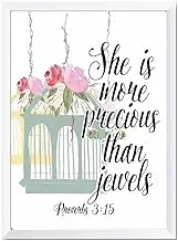 Lowha She Is More Precious Than Jewels Wall Art with Pan Wood Framed, 33 cm Length x 43 cm Width, Black