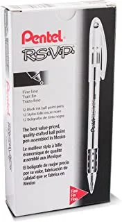 قلم حبر جاف Pentel RSVP - 0.7 ملم ، عبوة من 12 قلم ، أسود