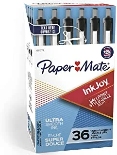 أقلام حبر جاف قابلة للسحب من Paper Mate InkJoy 300RT ، نقطة متوسطة ، سوداء ، صندوق 36 (1951378)