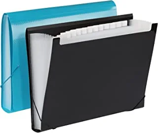 Oxford Plastic Expanding File, 7 Pocket File Organizer with Flap & Cord, Accordion Folder for Letter Size Paper, 2 Pk with Tabs, Black, Blue (52001)