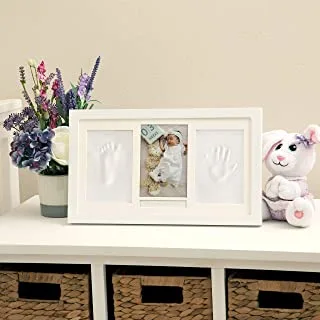 Nuby Baby Hand & Footprint Kit with Wall Decor Frame That Holds One 4 x 6 Photo & 2 Clay Print Kits for Newborn Girls & Boys, Personalized Baby Gift