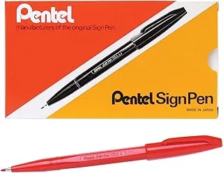 Pentel® Sign Pens®, Fine Point, 2.0 mm, Red Barrel, Red Ink, Pack Of 12 Pens